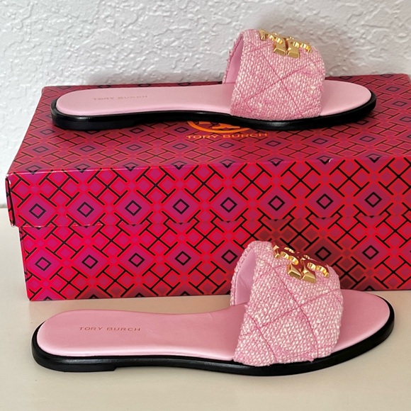 Tory Burch Everly Tweed Slide Sandals - Picture 2 of 7